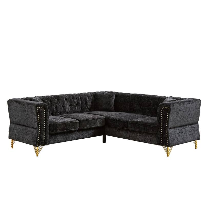 Black 81.5'' L-Shaped 5-Seater Chenille Sectional Sofa with 3 Cushions, Stylish Corner Couch for Living Room, Bedroom