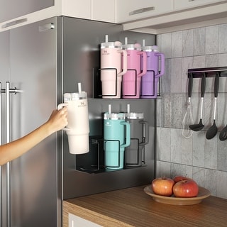 Sorbus Magnetic Stanley Cup Holder for 3 Cups, Set of 2 Water Bottle Organizer with Magnet Mount, Adhesive Tape, Screws