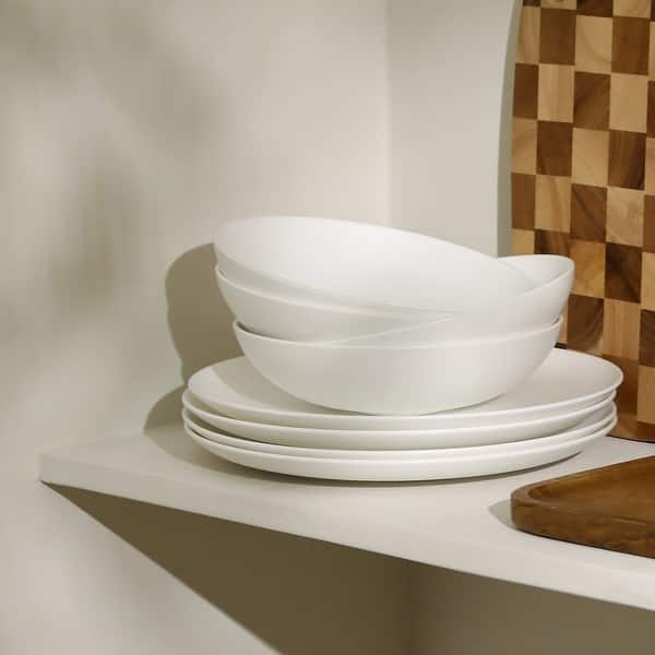 Stone Lain Taglio Bone China Dinnerware Set - Matte White 12 Piece