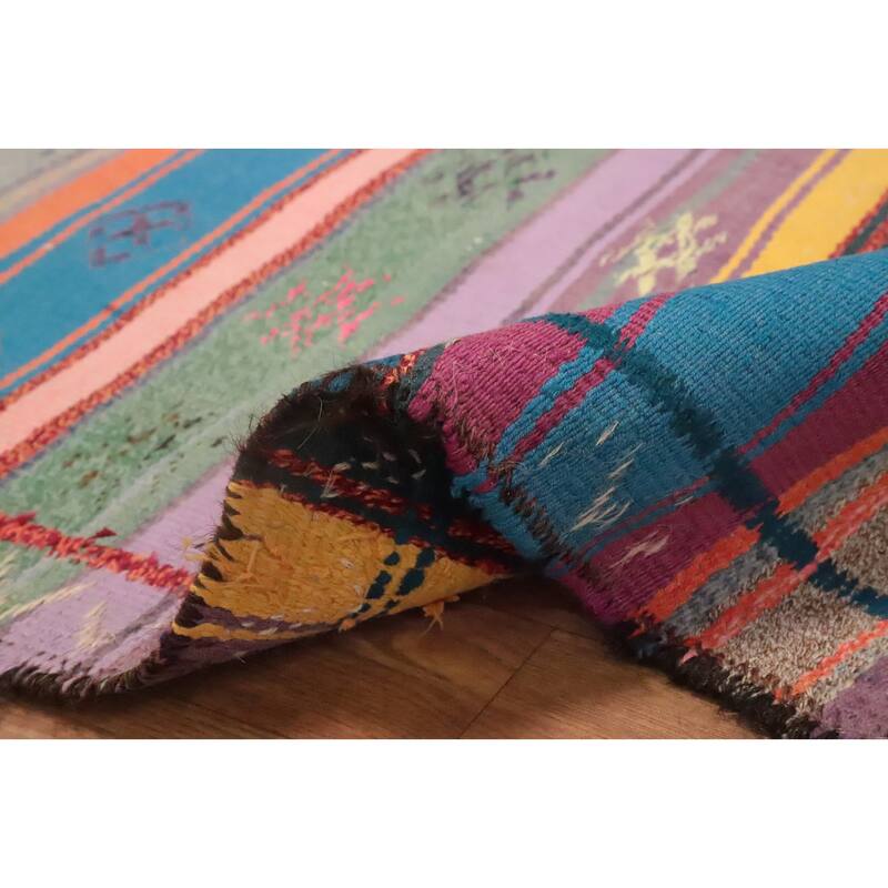 Hand Woven Oriental 100% Wool Carpet Southwestern Tribal Multi-Colored Kilim Area Rug - 6' 10'' X 5' 2''