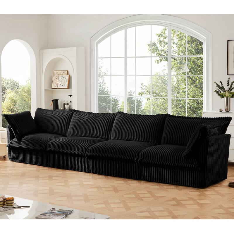 Modern 4 Seater Upholstered Sofa with 2 Pillows