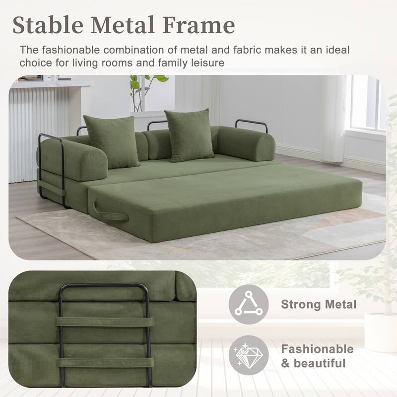 HOMEFUN Corduroy Upholstered Modern Comfort Foldable Compressible Sofa Bed with Sturdy Metal Frame
