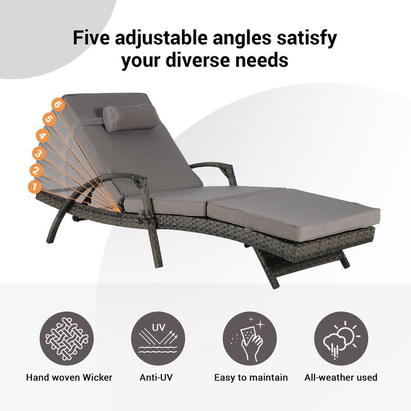Outdoor Wicker Reclining Lounge Chairs Set of 2 with Cushions – Adjustable, Lawn Chairs for Patio, Poolside, and Garden