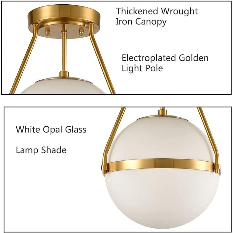 Milos Mid Century Globe Semi Flush Mount Ceiling Light Opal Glass Shade