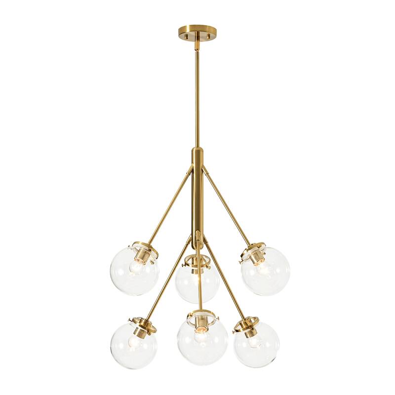 6-Light Modern Glam Sputnik Brass/Matte Black Finish Dimmable Chandelier with Clear Glass Globe for Living & Dining Room