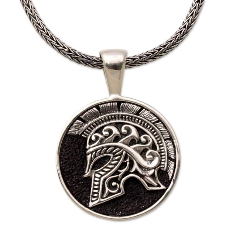 NOVICA Handmade Men's Sterling Silver Hayam Wuruk Helmet Necklace (Indonesia)