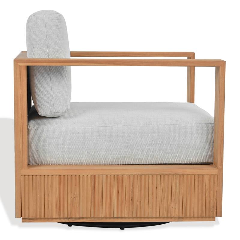 SAFAVIEH Couture Saint Lucia Reeded Teak Wood Swivel Patio Chair - 32"W x 30"D x 24"H