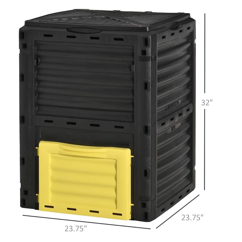 Outsunny Composting Tumblers Garden Compost Bin Large Outdoor Compost Container 80 Gallon, Yellow - 23.75'' x 23.75'' x 32''