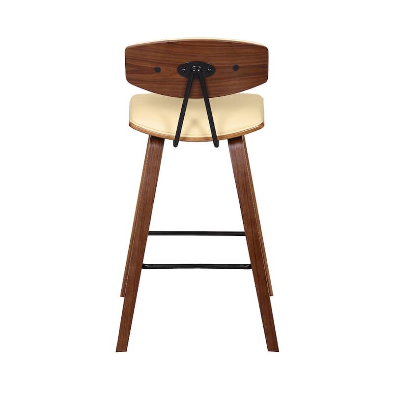 Iron Low Back Fabric Counter Bar Stool with Footrest and Wood Finish - 19” x 16” x 36” (D x W x H)