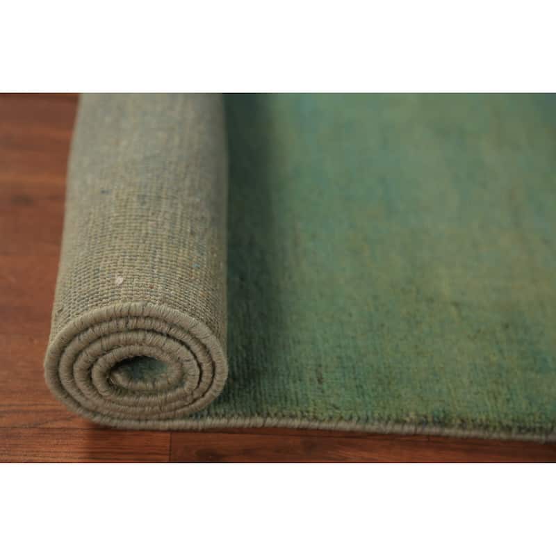 Green & Blue Gabbeh Rug Hand-Knotted Oriental Wool Carpet - 2'7" x 3'10"