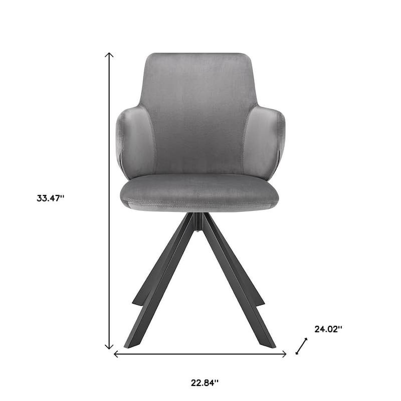 HomeRoots Gray And Black Upholstered Velvet Dining Arm Chair - 22.84' X '33.47' X '24.02