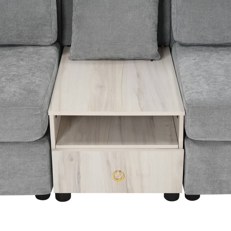 Christopher Knight Home - Havencrest 95.7" Modern Upholstered Modular Sofa with Storage Armrest Center Console