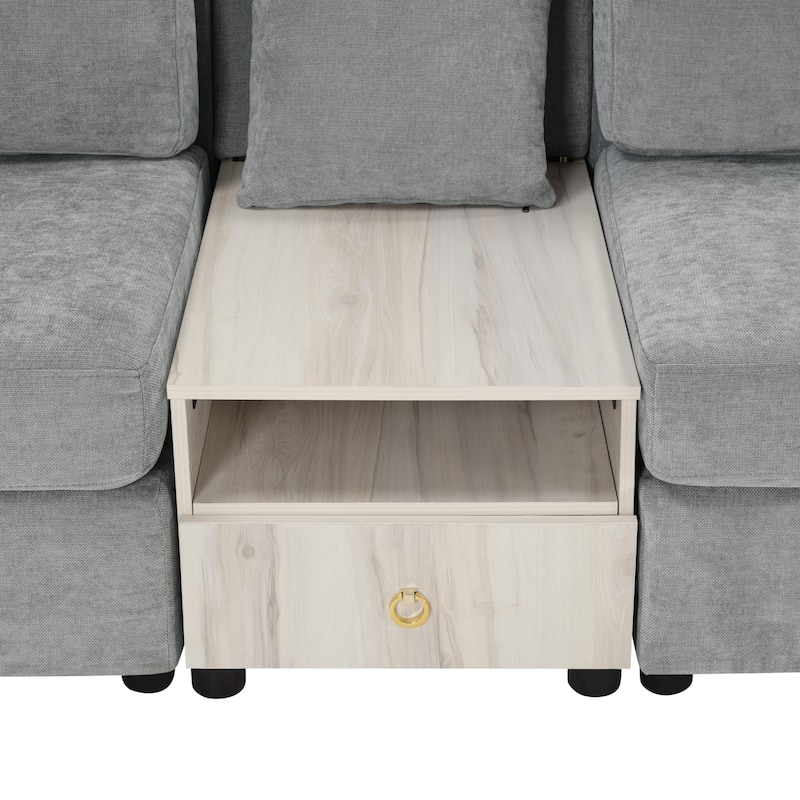 Modern Sofa Couch 63.2" Modular Sofa Upholstered Sofa Couch with Storage Armrest and Center Console for Living Room