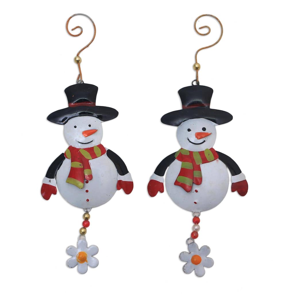 NOVICA Snowman Delight, Steel ornaments (pair)