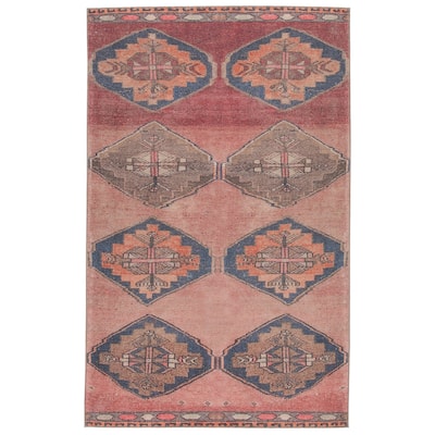 Mirta Machine Washable Medallion Pink/ Blue Area Rug