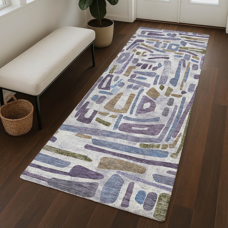 Machine Washable Indoor/ Outdoor Global Geo Chantille Rug