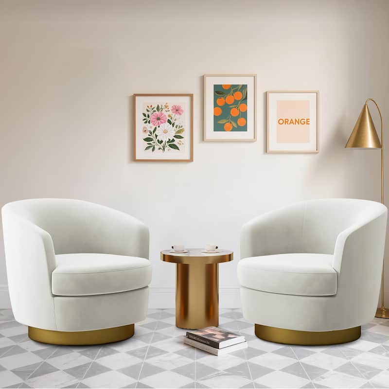 360 Degree Velvet Swivel Club Chair, Soft & Comfotable - 2 Pieces - Ivory