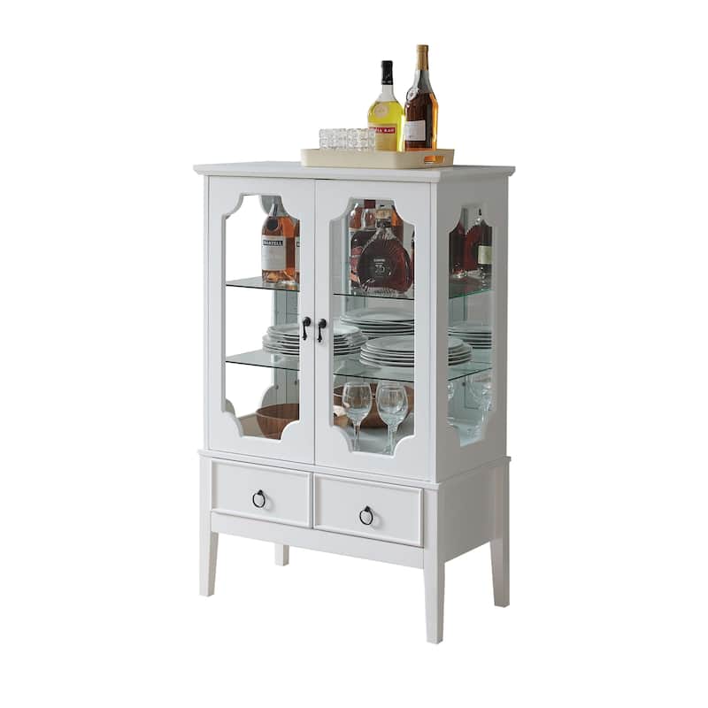 Curio Display Storage Accent Cabinet with Glass Shelves (White)