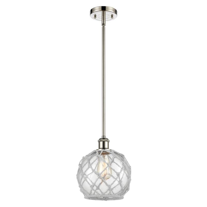 Innovations Lighting Farmhouse Rope 8" Wide Mini Pendant - Polished Nickel / Clear Glass with White Rope