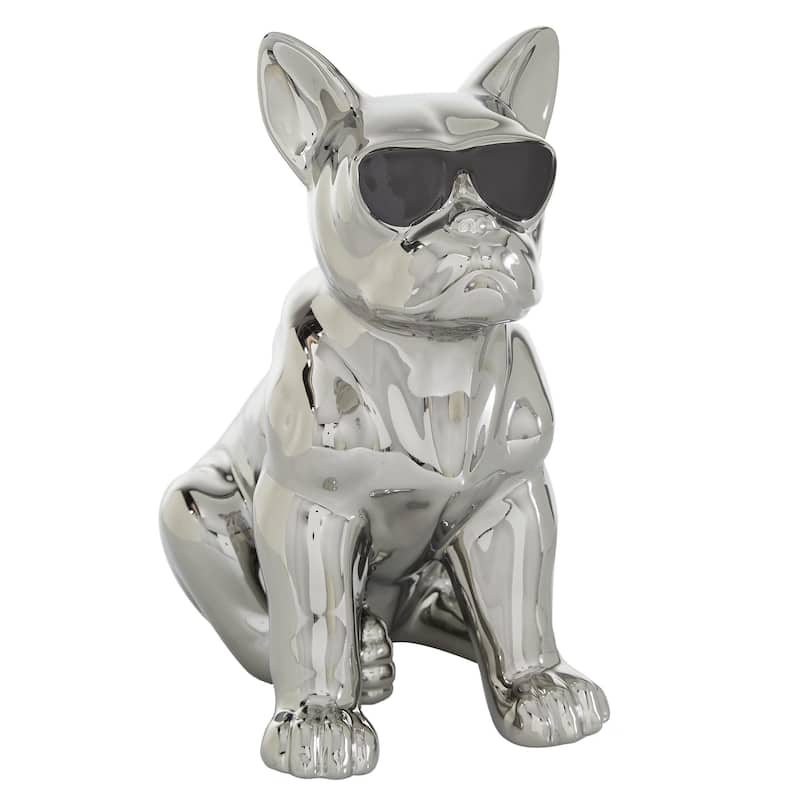 Ceramic Bulldog Decorative Sculpture with Sunglasses - Silver, Gold - CosmoLiving by Cosmopolitan - Silver