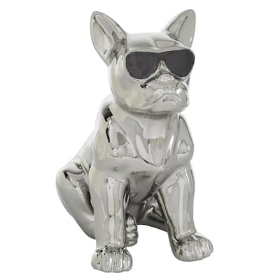Ceramic Bulldog Decorative Sculpture with Sunglasses - Silver, Gold - CosmoLiving by Cosmopolitan