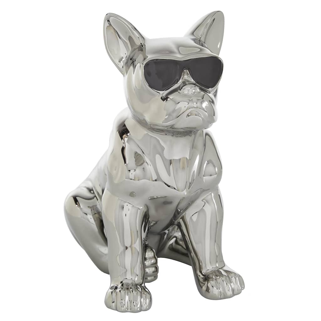 Ceramic Bulldog Decorative Sculpture with Sunglasses - Silver, Gold - CosmoLiving by Cosmopolitan