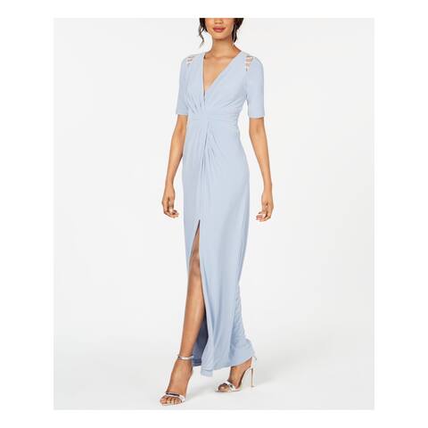 ADRIANNA PAPELL Light Blue Short Sleeve Maxi Dress 8