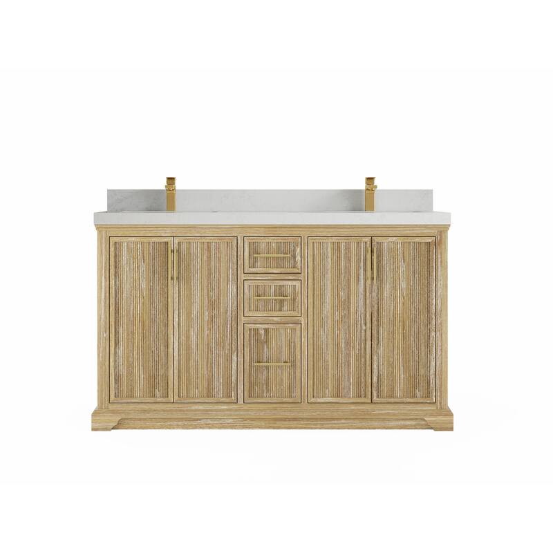 Willow Collections 60 x 22 Alys Solid Teak Wood Double Sink Bathroom Vanity with Quartz or Marble Countertop