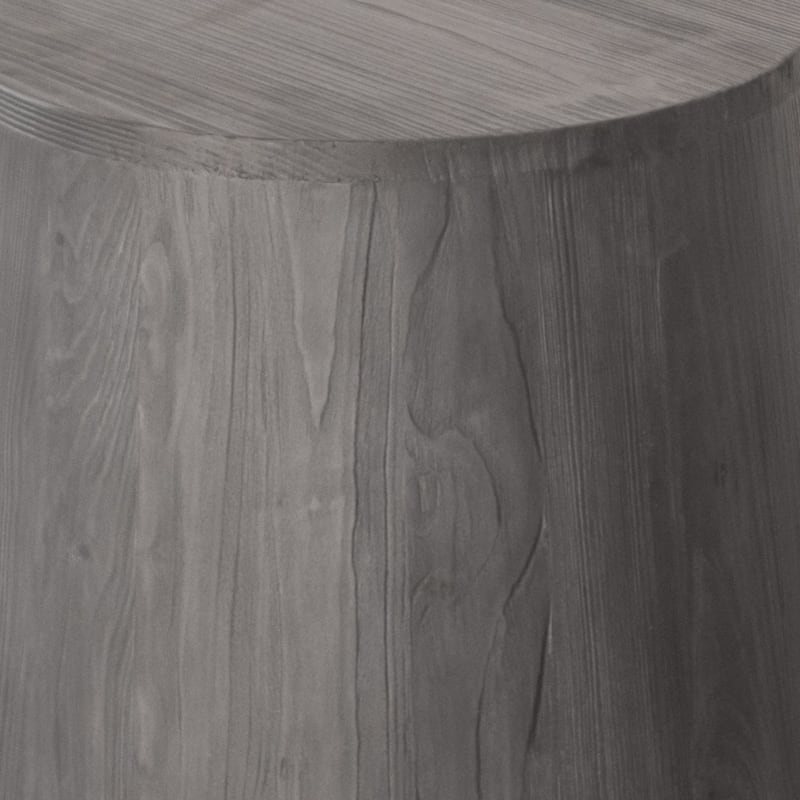 Solid Wood Round End Table with Drum Base Distressed Finish - 15.5” x 13” x 18.5” (D x W x H)