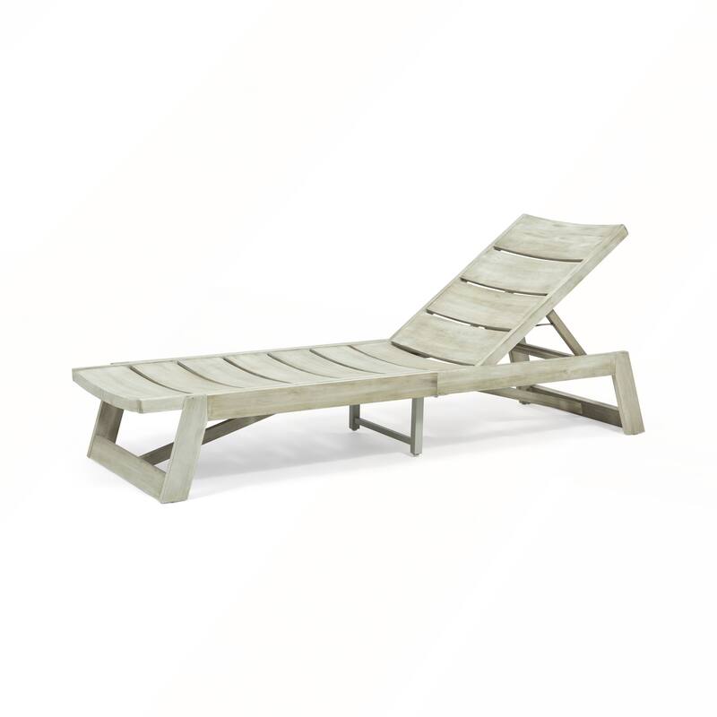 Adjustable Acacia Wood Chaise Lounge with Slat Paneling Outdoor