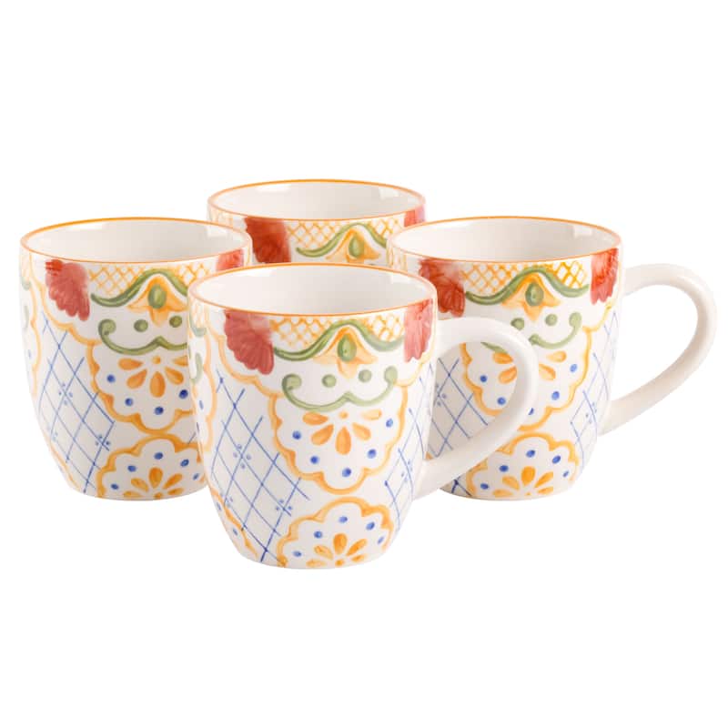 4 Piece 17.4 Ounce Hand Painted Stoneware Mug Set