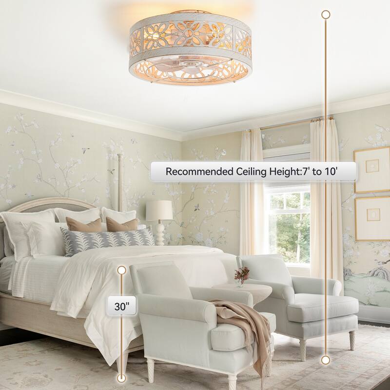 16.5 Inch 7-Blade Vintage Distressed White Enclosed Ceiling Fan with Remote Light