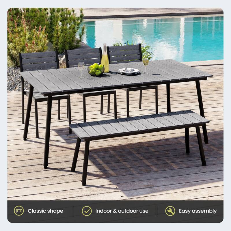 Outdoor Dining Furniture Rectangular Dining Table with Umbrella Hole