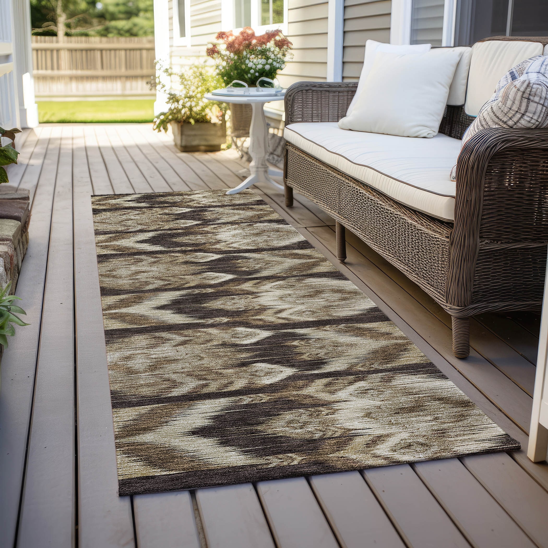 Machine Washable Indoor/ Outdoor Chantille Abstract Boho Rug