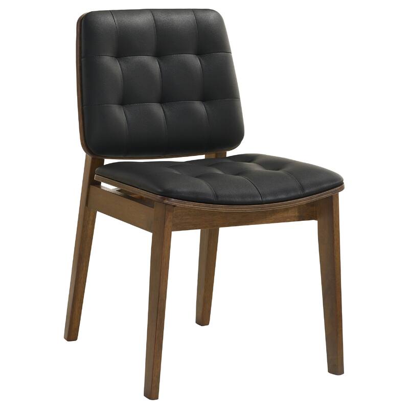 Bera 7pc Dining Set w Chairs, 59-75 Inch Extendable, Walnut Brown, Black Faux Leather