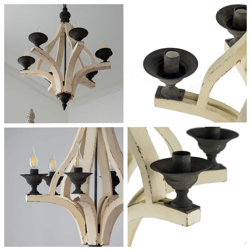 6 Light Wood Chandelier (Bulb Not Included)