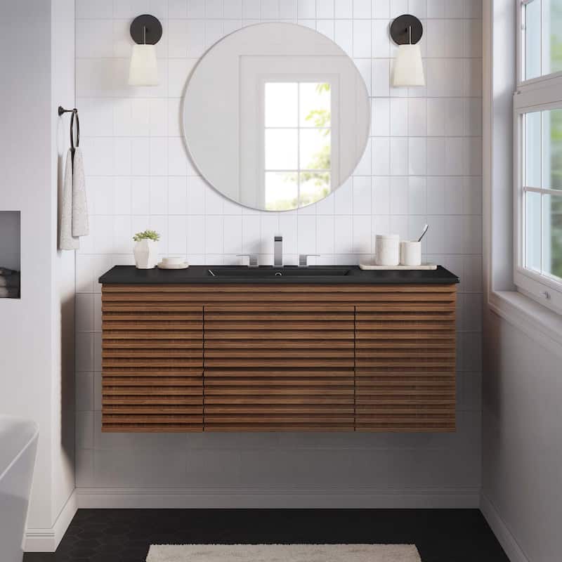 Render 48" Wall-Mount Bathroom Vanity - Walnut Black