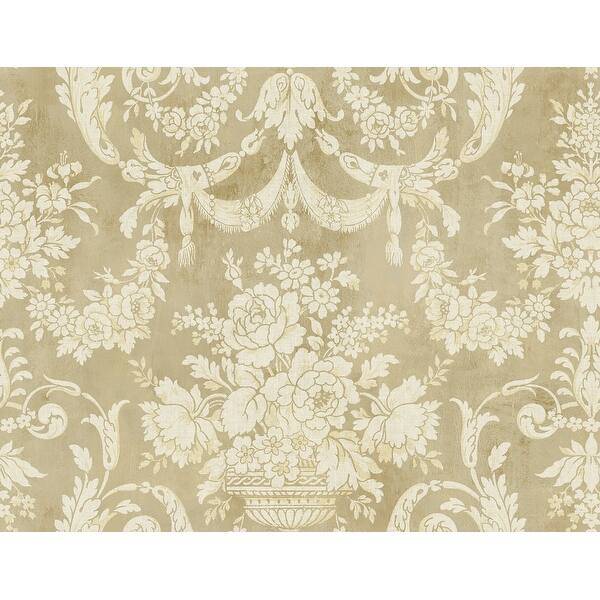 slide 2 of 6, Seabrook Designs Drusilla Floral Vase Unpasted Wallpaper 27 in. W x 27 ft. L - Metallic Parchment