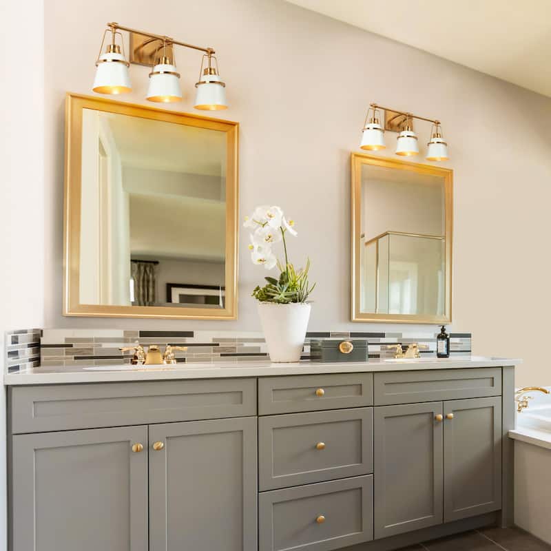 Modern Contemporary White 3-Light Bathroom Vanity Lights with Cone Metal Shade - L 22''