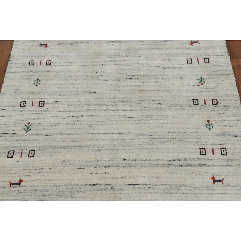 Tribal Gabbeh Indian Rug Handmade Beige Wool Carpet - 4'0" x 5'9"