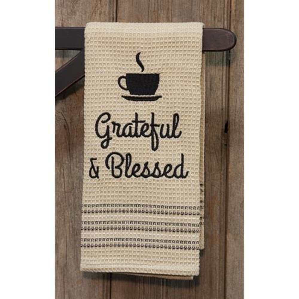 Tan Cotton Grateful and Blessed Kitchen Dish Towel Ideal for Everyday Use or Gifting - 28”H x 20”W x 0.25