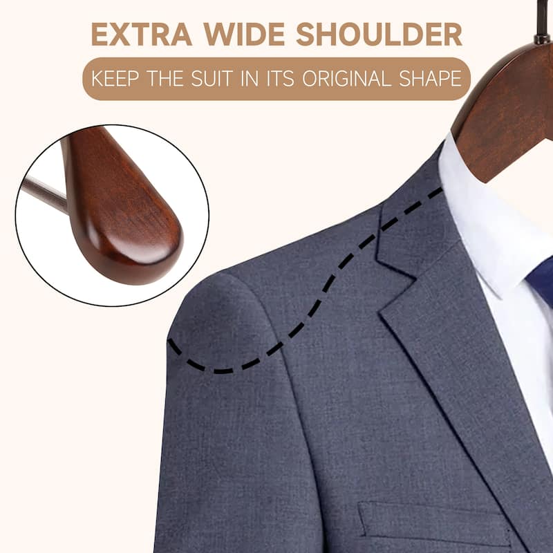 BP4U Premium Wide Shoulder Wooden Suit Hangers, 17.5-Inch Heavy-Duty Solid Wood Coat Hangers for Men's Clothes