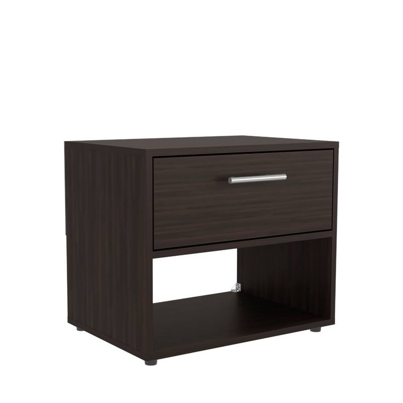 Compact Nightstand with Drawer and Shelf, Modern White and Oak Finish