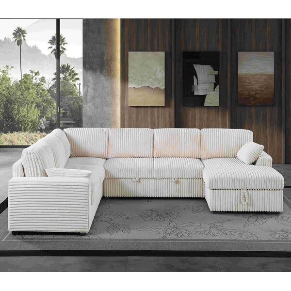 Modern Corduroy Sectional With Storage Chaise Lounge
