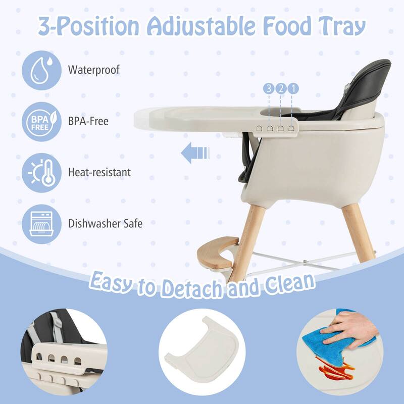 Babyjoy 3 in 1 Convertible Wooden High Chair Toddler Feeding Chair - 20.5" x 21.5" x 36"