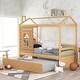 preview thumbnail 2 of 16, Wood Twin Size House Platform Bed with Twin Size Trundle, Roof and Window