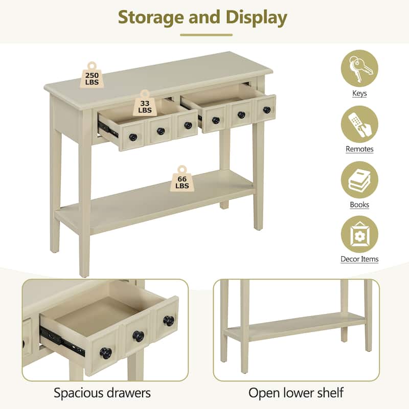 Entryway Table with 2 Drawers, Rustic Console Table