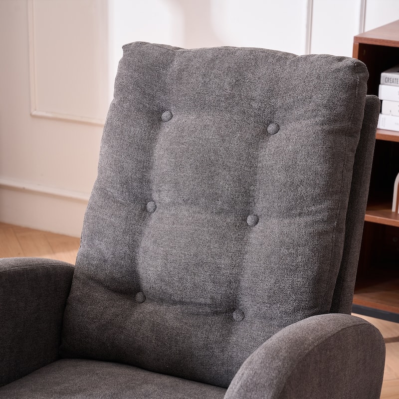Upholstered Glider Chair with Thick Cushions, Rubber Wood Rocking Chair with Footrest, Lounge Recliner with Armrests