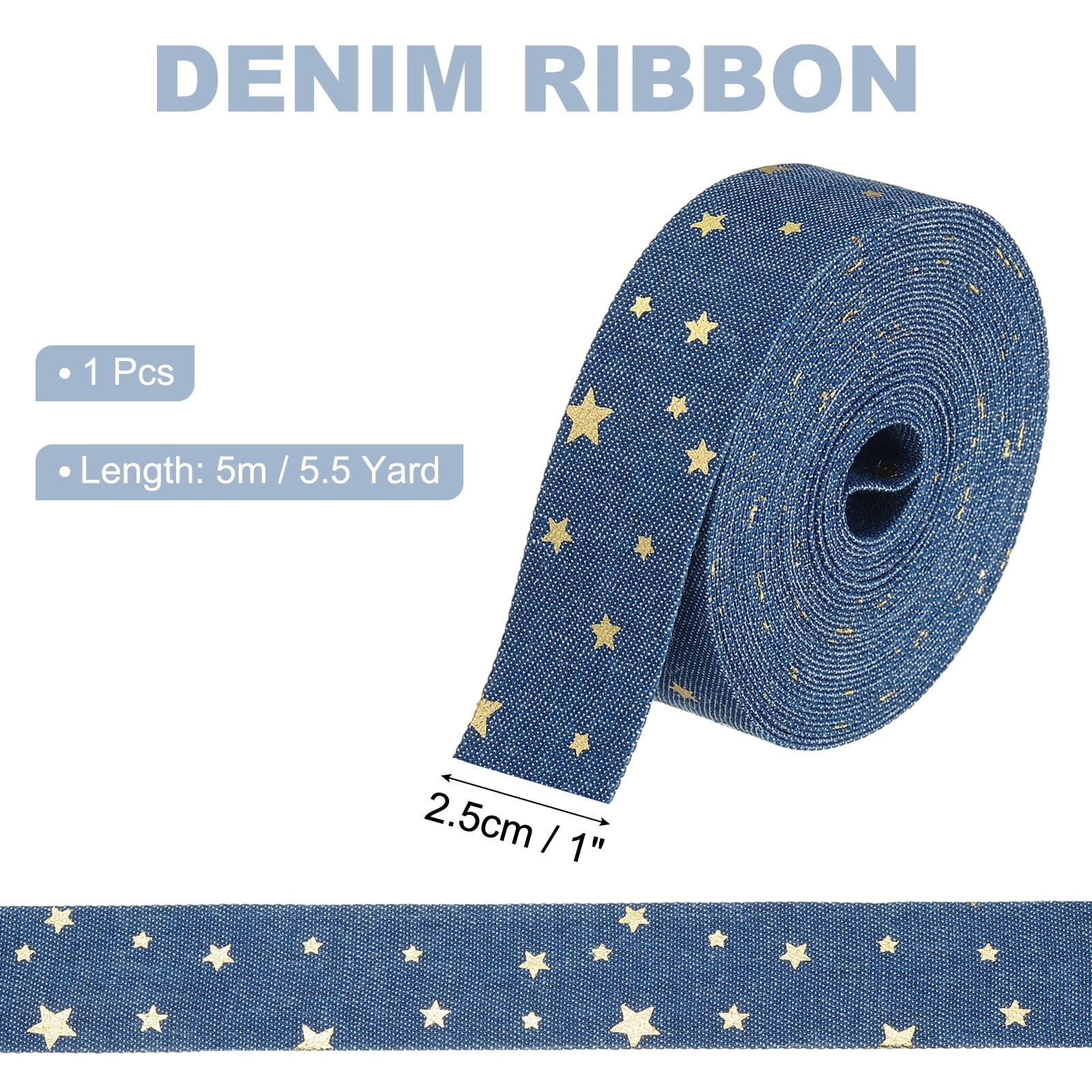 Denim Ribbon, Layering Jean Fabric Craft Star Strip for Bow DIY Making Hair Clip Garment Sewing Decorations