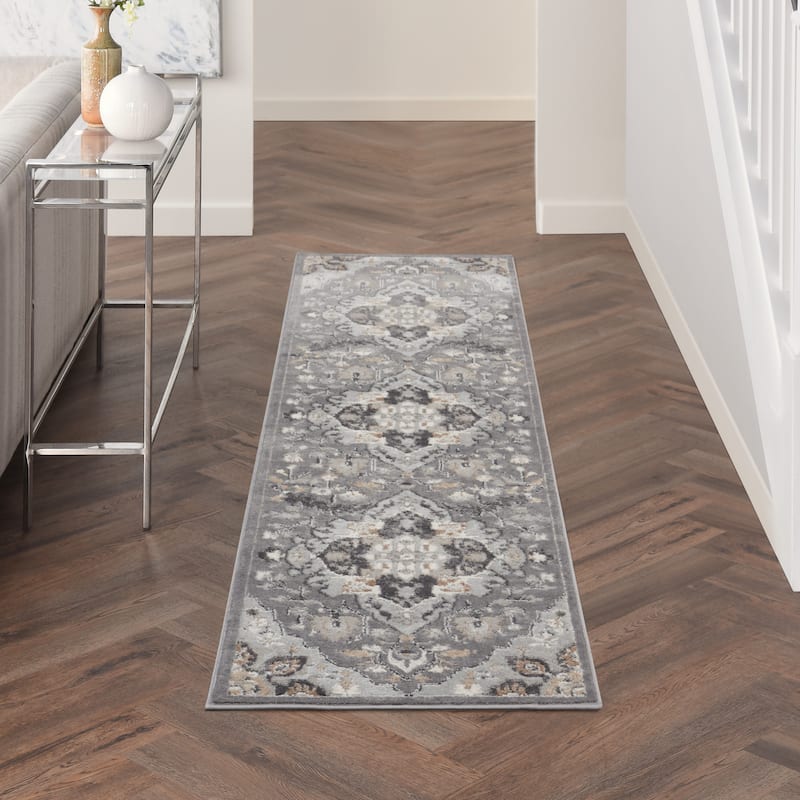 Nourison Elation Persian Floral Medallion Area Rug - 2'3" x 7'6" Runner - Grey - Rectangle